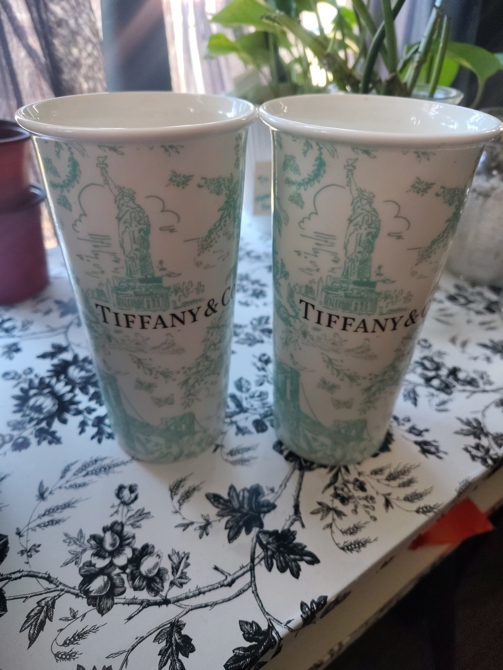 Tiffany & Co. New York Landmark Toile Tumbler Mug Set - Set of 2 Bone China
